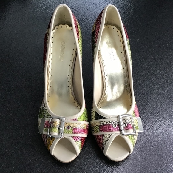 👠 CATWALK high heels shoes, gold/multi coloured size 9 - Picture 4 of 9